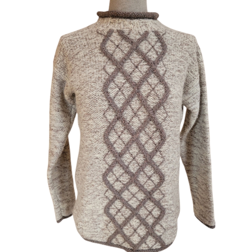 WinterSilks Wool and Silk Cream/Tan Cowl Sweater Size M
